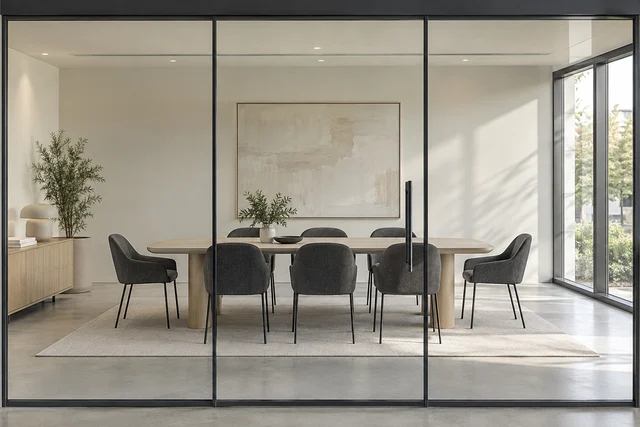 Illustrative Glasfläche mit Beschriftung Bürgerbüro