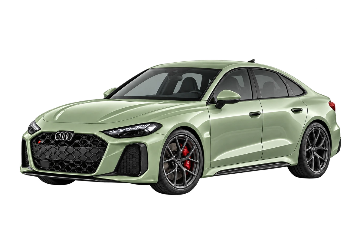 Audi RS 5 Limousine – Fullbody: lackierte Karosserieflächen rundum salbeigrün markiert. Illustration der Schutzbereiche.